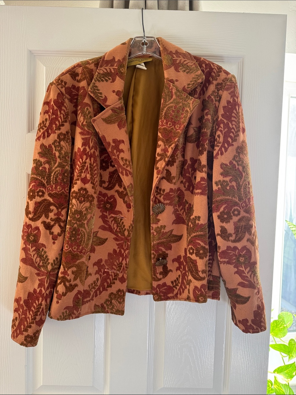 Womens Floral Jacquard Blazer Jacket - Pink & Rust